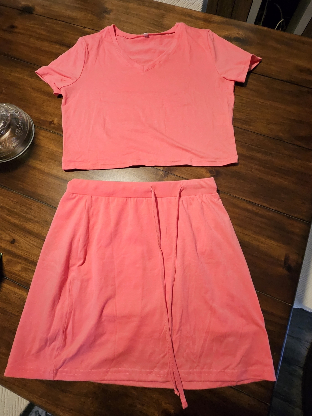 Red Coral  Two-Piece Crop Top & Skirt Set